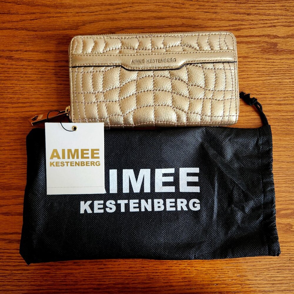 AIMEE KESTENBERG GOLD TONE LEATHER ZIP AROUND WALLET SMALL PHONE CASE